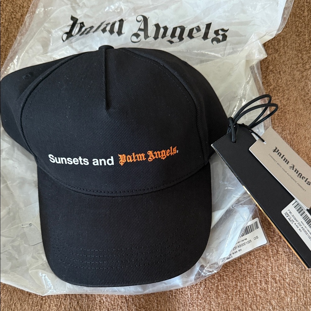 Palm Angels Black and Orange Text Cap